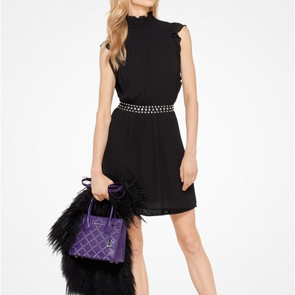 NEW Michael Kors Studded Ruffled Chiffon Dress